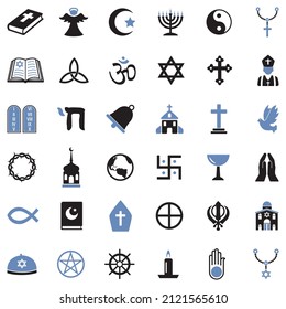 Religion Icons. Two Tone Flat Design. Vector Illustration.
