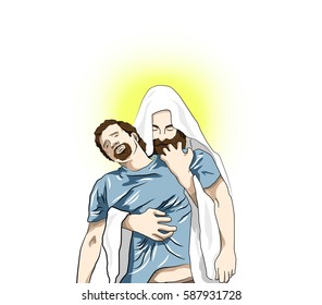 Religion illustration with Jesus Christ on white background