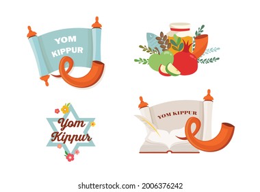 religion image of Torah scroll and Shofar, Jewish horn, symbols of jewish holiday Yom Kippur. Jewish religious symbols. Rosh hashanah, New Year holiday, Shabbat and Yom kippur concept. vector 