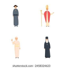 Religion leader icons set cartoon vector. Various religious church leader. World religations