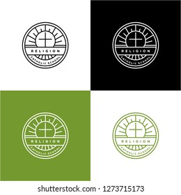 religion line art logo design vector template