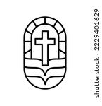 Religion line cross and open book Vector Logo church Icon Illustration Isolated. Jesus Christ on Calvary is center christianity. God forgiveness for people.