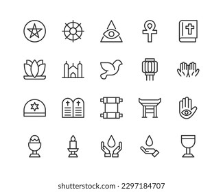 icono de línea de religión con trazo modificable. Colección de esquema de objetos vectoriales. Paquete de iconos premium