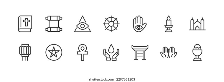 religion line icon set with editable stroke. Outline collection of vector objects. Premium icon pack