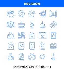 Religion Line Icons Set For Infographics, Mobile UX/UI Kit And Print Design. Include: Coffin, Holidays, Religion, Religion, Pray, Church, Muslim Element, Icon Set - Vector