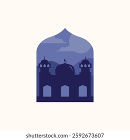 religion mosque vintage logo vector minimalist illustration design, ramadan religion moment logo design