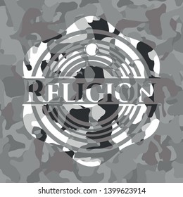 Religion on grey camouflaged pattern