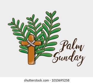 religion palm branches with catholic cross