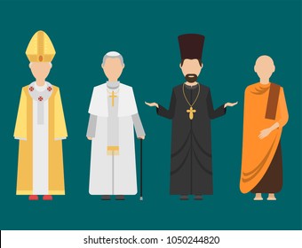 Religion people characters vector group of different nationalities human wearing traditional clothes