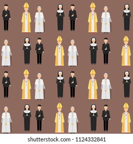 Religion people characters vector group of different nationalities human wearing traditional clothes seamless pattern background.