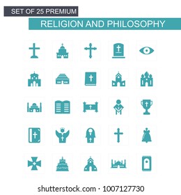 Religion and Philosphy icons set blue