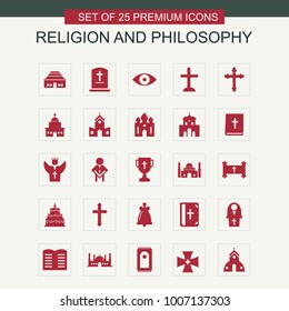 Religion and Philosphy icons set red