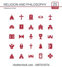 Religion and Philosphy icons set red