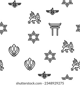 Religion, Prayer Cult And Atheism Vector Seamless Pattern Thin Line Illustration