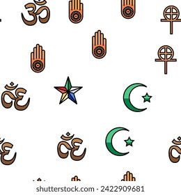 Religions-, Gebetskult- und Atheismus Vektorgrafik mit nahtlosem Muster und Illustration