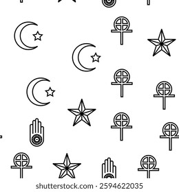 Religion, Prayer Cult And Atheism Vector Seamless Pattern Thin Line Illustration