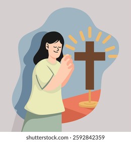 Religion Praying In Church Illustration
