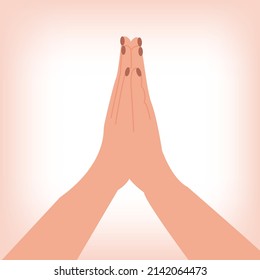 Religion praying hands folded in praying gesture. Concept of praying for peace and no war. Stop war. Vector illustration