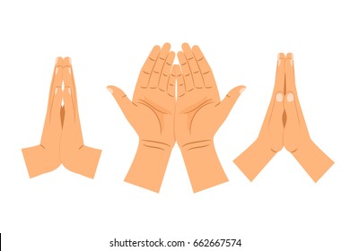 Religion praying hands isolated on white background. Folded clasped hands vector illustration