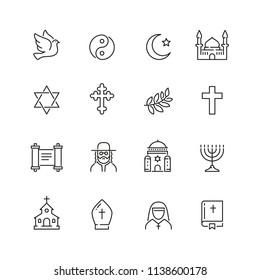 Religion related icons: thin vector icon set  black   white kit