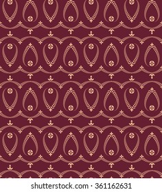 Religion seamless pattern. Laurel wreath, lace view texture with cross. Ceremonial, funeral background. Swirl stylized ornament. Vinous, beige colored. Vector 