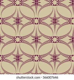 Religion seamless pattern. Laurel wreath, lace view texture with cross. Ceremonial, funeral background. Swirl stylized ornament. Brown, beige colored. Vector 