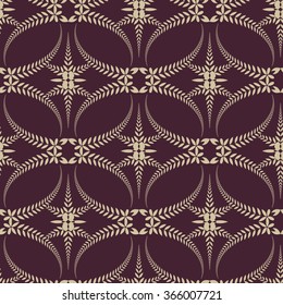 Religion seamless pattern. Laurel wreath, lace view texture with cross. Ceremonial, funeral background. Swirl stylized ornament. Brown, beige colored. Vector 