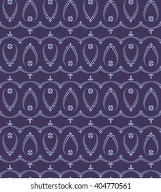 Religion seamless pattern. Laurel wreath, lace view texture with cross. Ceremonial, funeral background. Swirl stylized ornament. Blue, white colored. Vector 