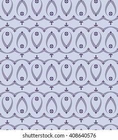 Religion seamless pattern. Laurel wreath, lace view texture with cross. Ceremonial, funeral background. Swirl stylized ornament. Blue, violet colored. Vector 