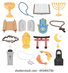 Religion set icons in cartoon style. Big collection of religion vector illustration symbol.