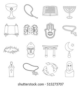 Religion set icons in outline style. Big collection of religion vector symbol stock illustration