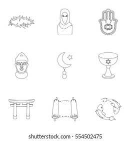 Religion set icons in outline style. Big collection of religion vector symbol stock illustration