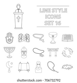 Religion set icons in outline style. Big collection of religion vector symbol stock illustration