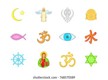 Religion sign icon set. Cartoon set of religion sign vector icons for your web design isolated on white background