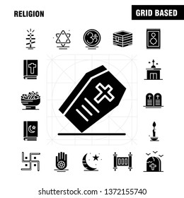 Religion Solid Glyph Icons Set For Infographics, Mobile UX/UI Kit And Print Design. Include: Coffin, Holidays, Religion, Religion, Pray, Church, Muslim Element, Icon Set - Vector