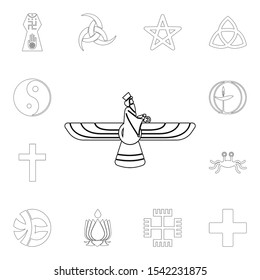 religion symbol, faravahar outline icon. element of religion symbol illustration. signs and symbols icon can be used for web, logo, mobile app, ui, ux