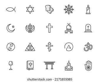 Symbolsatz für religiöse Symbole. Religiöse Buddhismus Welt Kultur muslim, christliche Kirche Design jainism jainism jainischen Vektorsymbol.