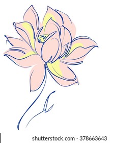 Religion, symbol, lotus,  Drawing vector graphics with floral pattern for design. Floral flower natural design. Graphic, sketch drawing.  

