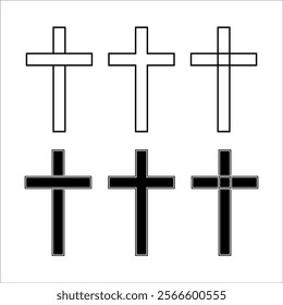 Religion symbol set. Christian cross vector symbol flat and outline style. Cross symbols. Crucifix. Jesus Christ