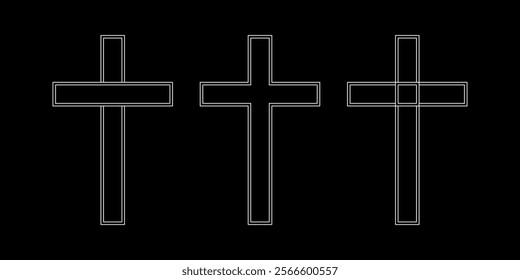 Religion symbol set. Christian cross vector symbol flat and outline style. Cross symbols. Crucifix. Jesus Christ