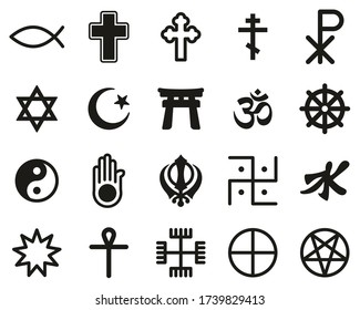 Religion Symbols Icons Black & White Set Big