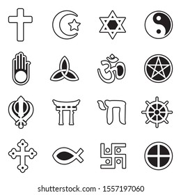 Religion Symbols Icons. Line With Fill Design. Vector Illustration.