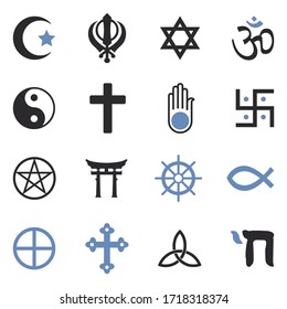 Religion Symbols Icons. Two Tone Flat Design. Vector Illustration.
