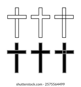 Religion symbols set on a white background. Christian cross vector symbol flat and outline style. Crucifix. Jesus Christ. Vector illustration