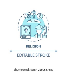 Religion turquoise concept icon. Belief and worship. Social institution abstract idea thin line illustration. Isolated outline drawing. Editable stroke. Arial, Myriad Pro-Bold fonts used