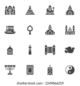 Religion vector icons set, modern solid symbol collection, filled style pictogram pack. Signs, logo illustration. Set includes icons as Christianity, Islam, Hinduism, Buddhism, Judaism, Church, Mosque