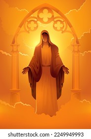 Religion vector illustration series, Mary the Blessed Virgin on gothic gate decoration