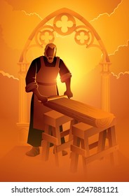 Religion vector illustration series, Saint Joseph is working as a carpenter