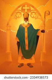 Religion vector illustration series, Saint Patrick the Irish apostle holding his staff