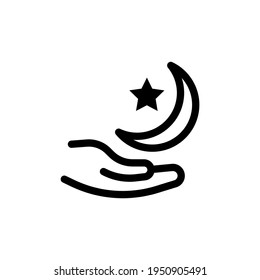 religion vector line icon. crescent moon star and hand icon. Islam Islamic Ramadan Religions Line Icon